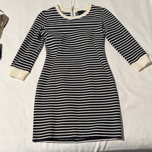 Theory Black and White Striped Long Sleeve Dress